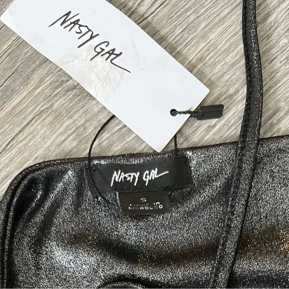 Nasty Gal Shimmering Black Mini Dress metallic - Picture 5 of 5
